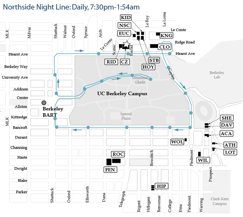An image depicting UC Berkeley Transit Line N routes.